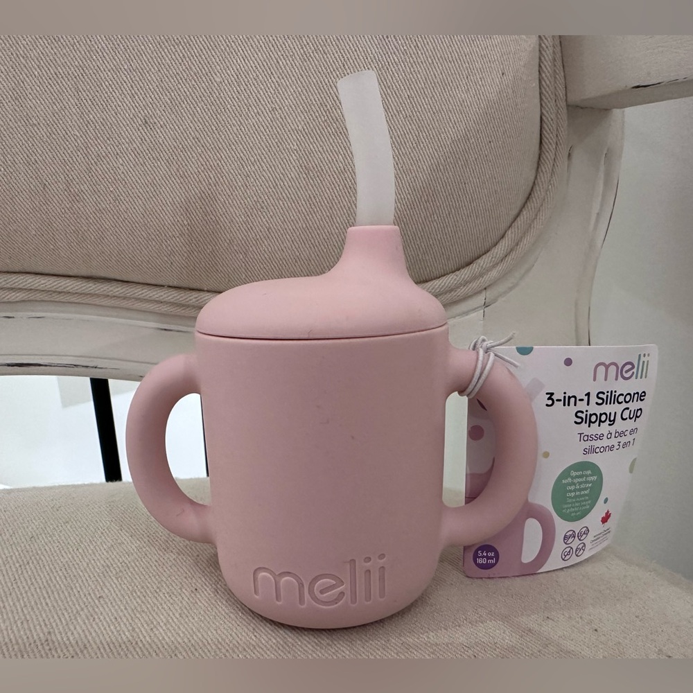 NWT Melii 3 in 1 Silicone Sippy Training Cup Pink Women Owned Canadian